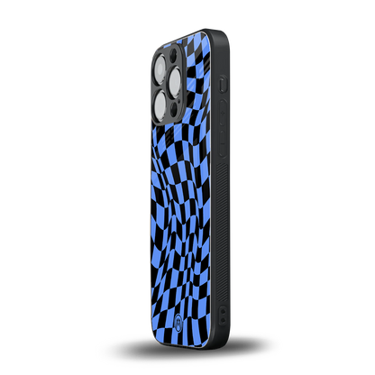 groovy blue black pattern back phone cover | glass case for iphone 15 pro
