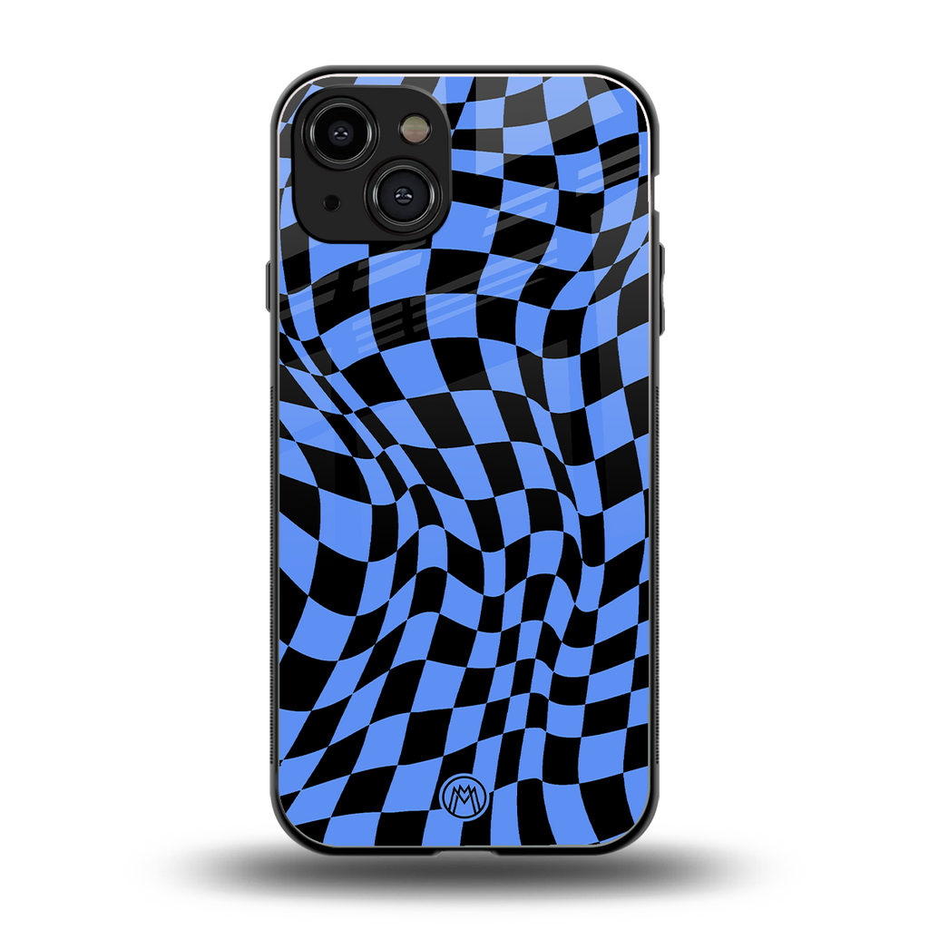 groovy blue black pattern back phone cover | glass case for iphone 15