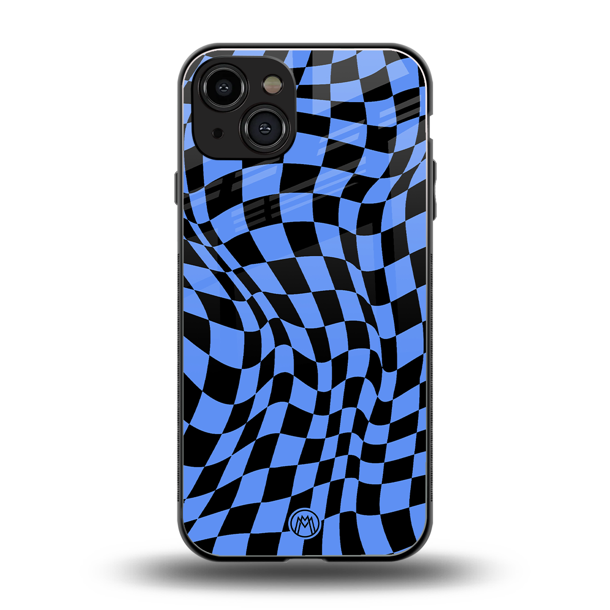 groovy blue black pattern back phone cover | glass case for iphone 15