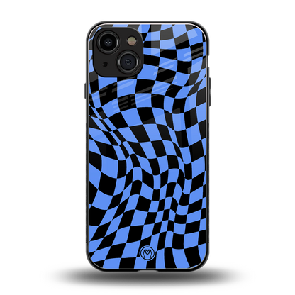 groovy blue black pattern back phone cover | glass case for iphone 15