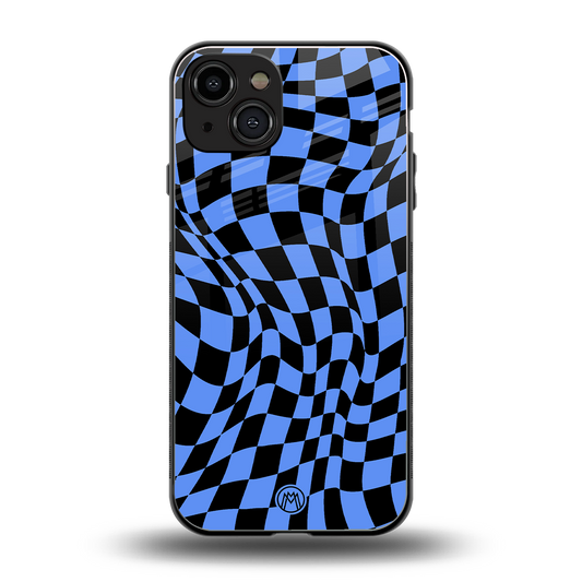 groovy blue black pattern back phone cover | glass case for iphone 15