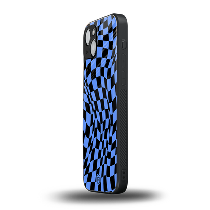 groovy blue black pattern back phone cover | glass case for iphone 15