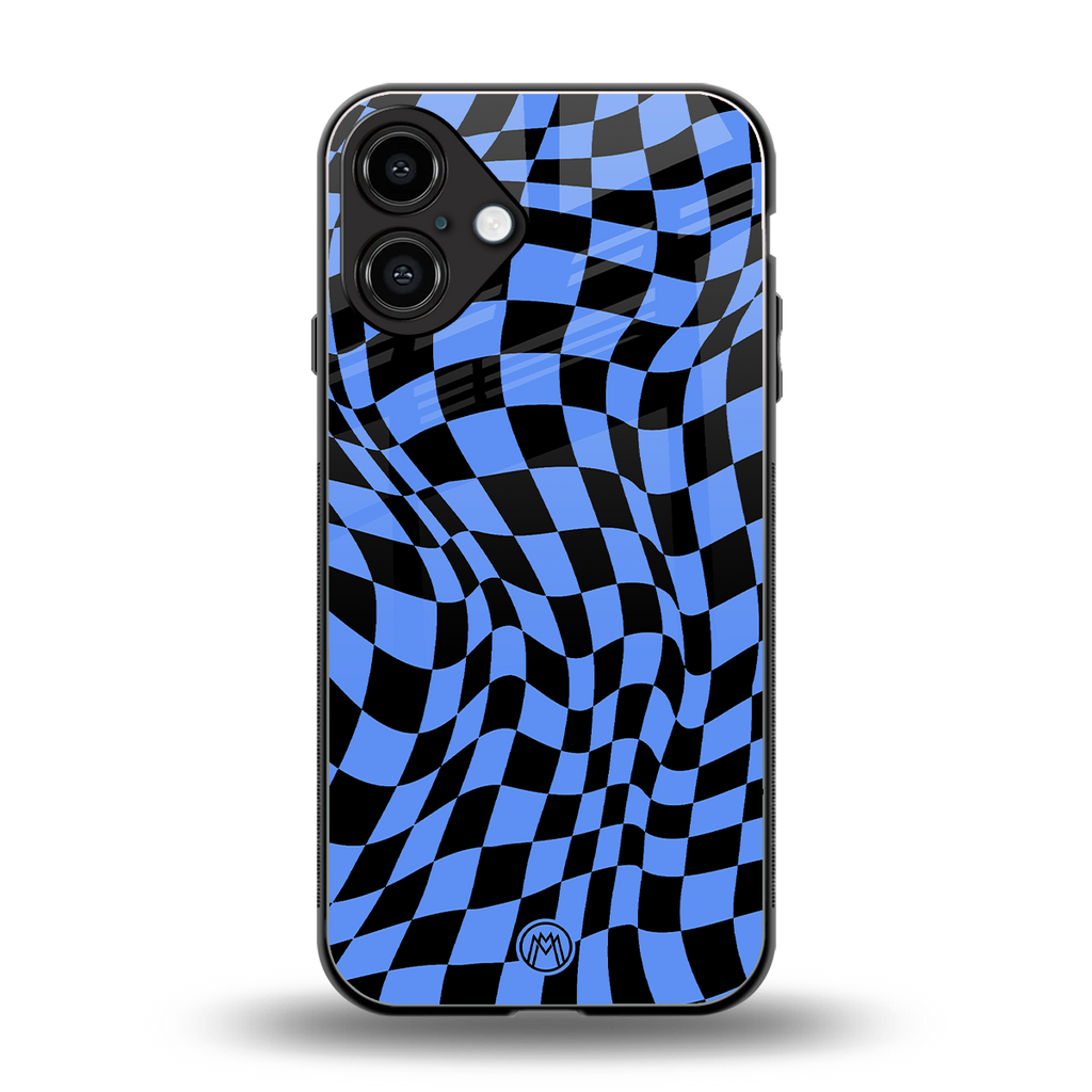groovy blue black pattern back phone cover | glass case for iphone 16 plus