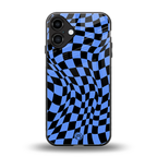 groovy blue black pattern back phone cover | glass case for iphone 16 plus