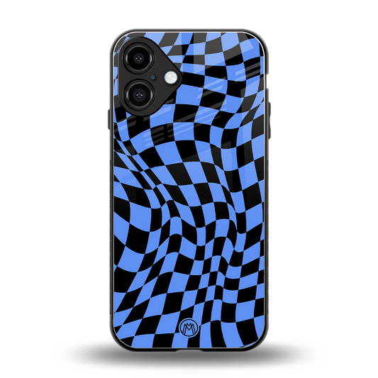 groovy blue black pattern back phone cover | glass case for iphone 16 plus