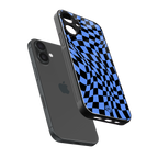 groovy blue black pattern back phone cover | glass case for iphone 16 plus