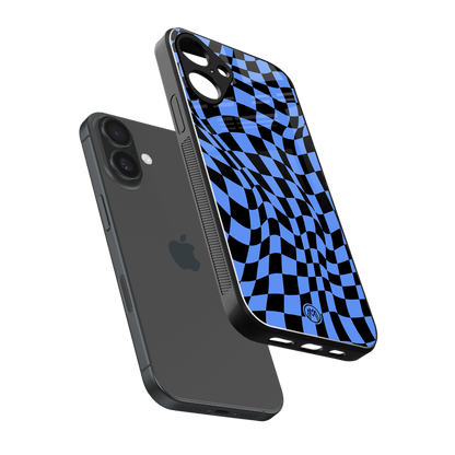 groovy blue black pattern back phone cover | glass case for iphone 16 plus