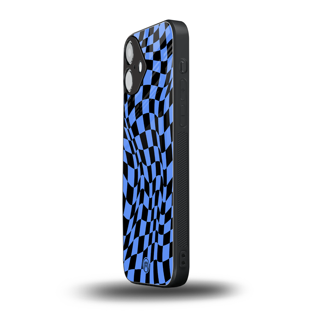 groovy blue black pattern back phone cover | glass case for iphone 16 plus