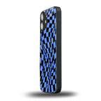 groovy blue black pattern back phone cover | glass case for iphone 16 plus