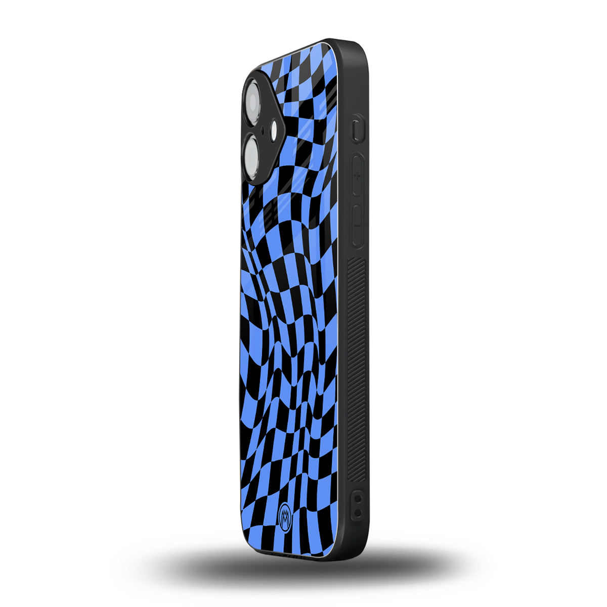 groovy blue black pattern back phone cover | glass case for iphone 16 plus