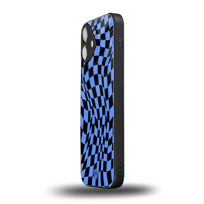 groovy blue black pattern back phone cover | glass case for iphone 16 plus