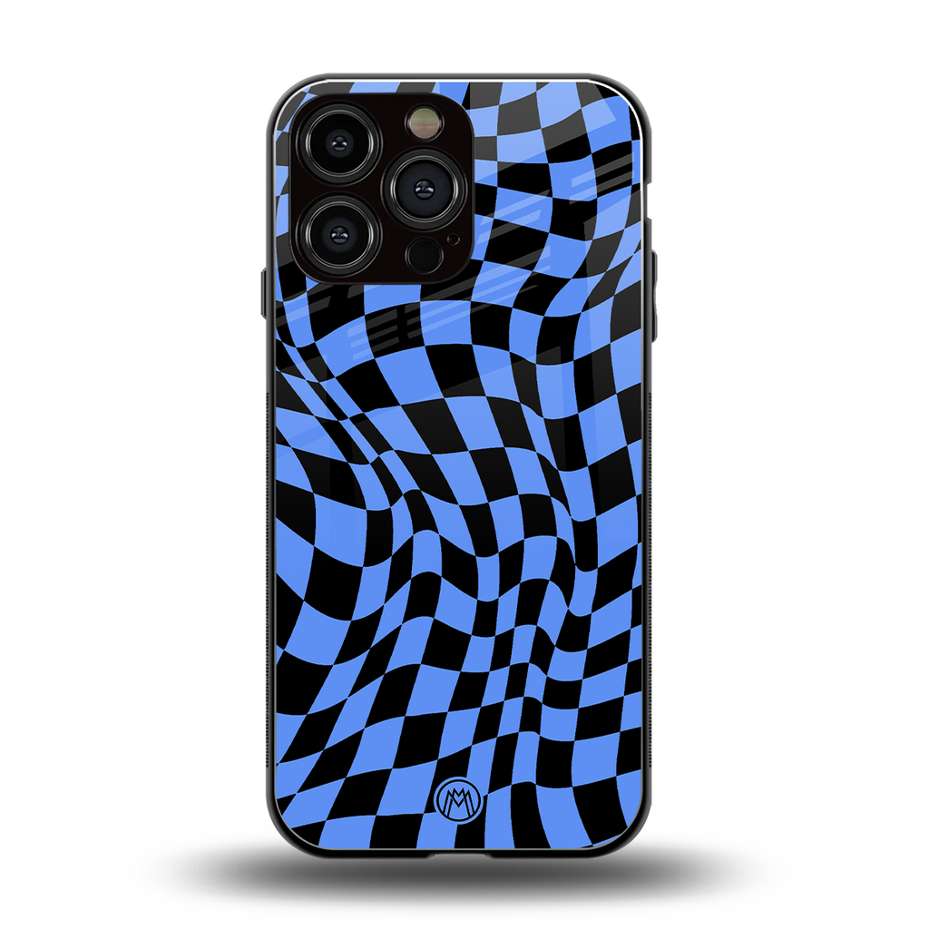 groovy blue black pattern back phone cover | glass case for iphone 16 pro max