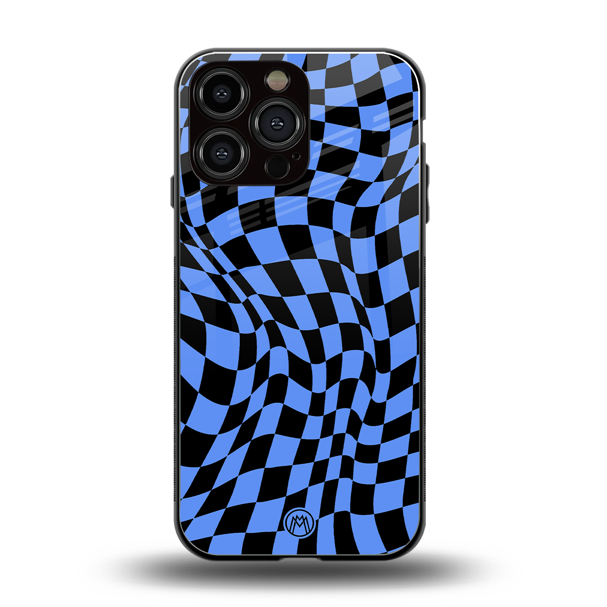 groovy blue black pattern back phone cover | glass case for iphone 16 pro max