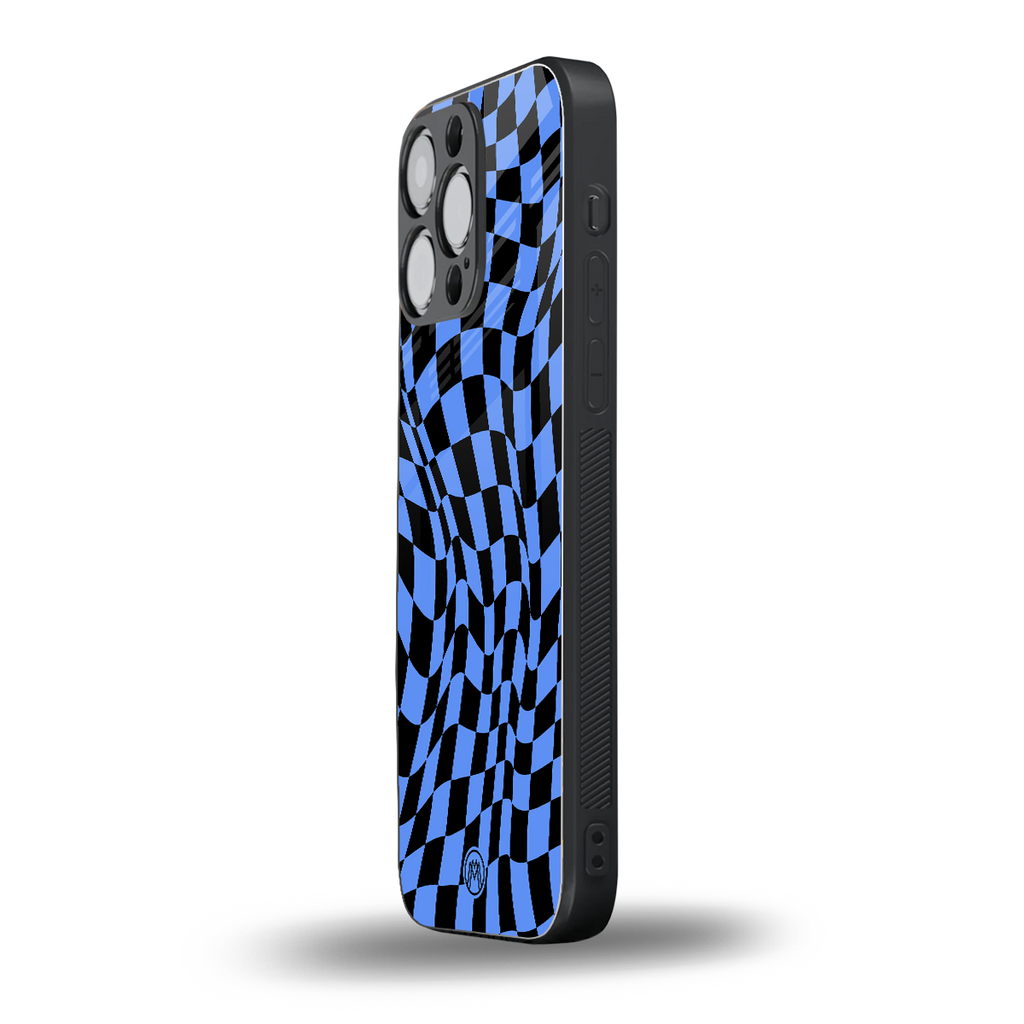 groovy blue black pattern back phone cover | glass case for iphone 16 pro max