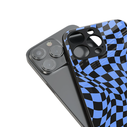 groovy blue black pattern back phone cover | glass case for iphone 13 pro max
