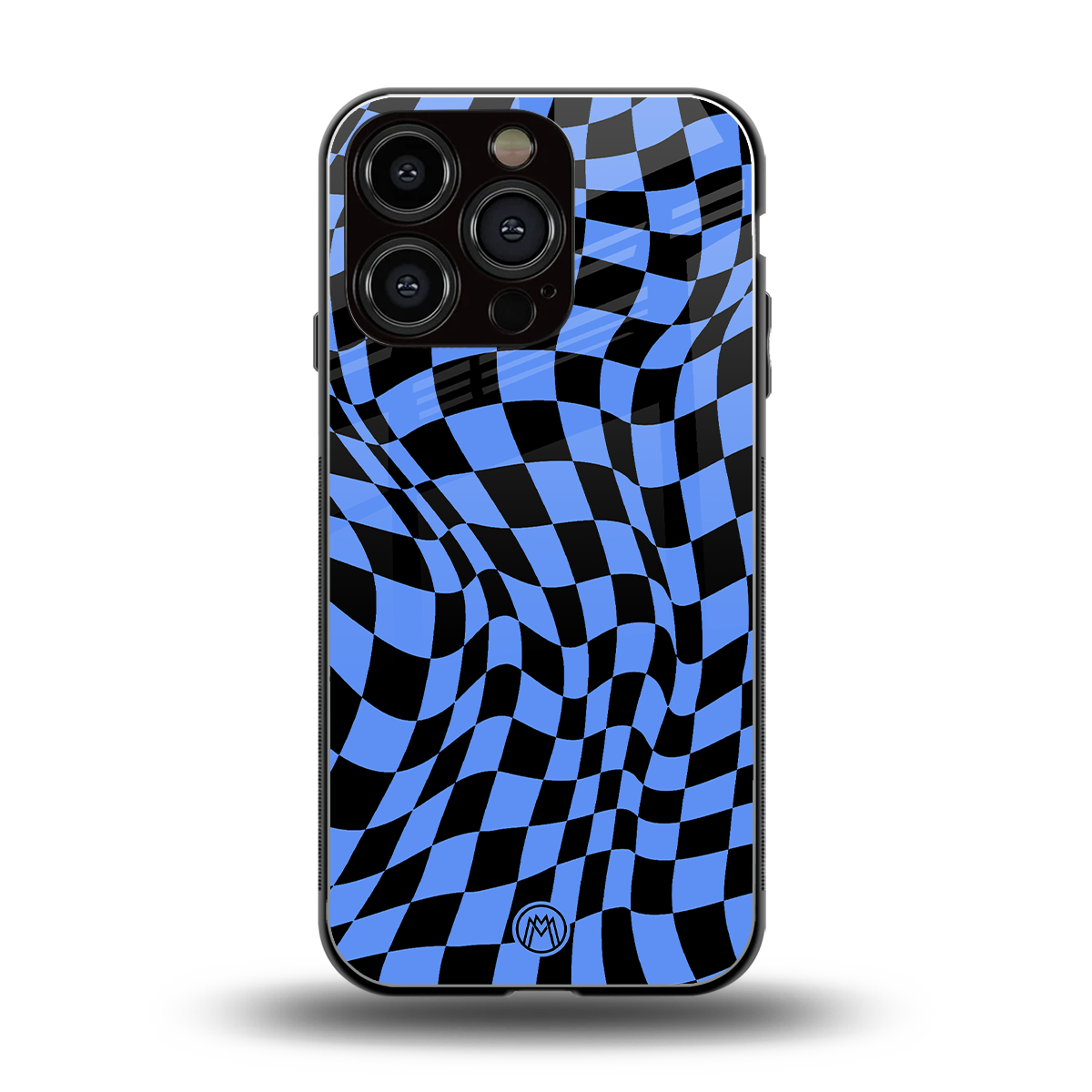 groovy blue black pattern back phone cover | glass case for iphone 16 pro