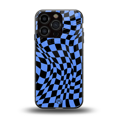 groovy blue black pattern back phone cover | glass case for iphone 16 pro