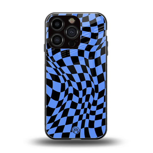 groovy blue black pattern back phone cover | glass case for iphone 16 pro