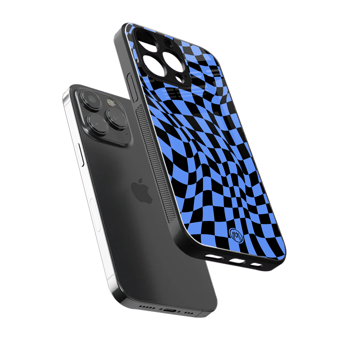 groovy blue black pattern back phone cover | glass case for iphone 16 pro
