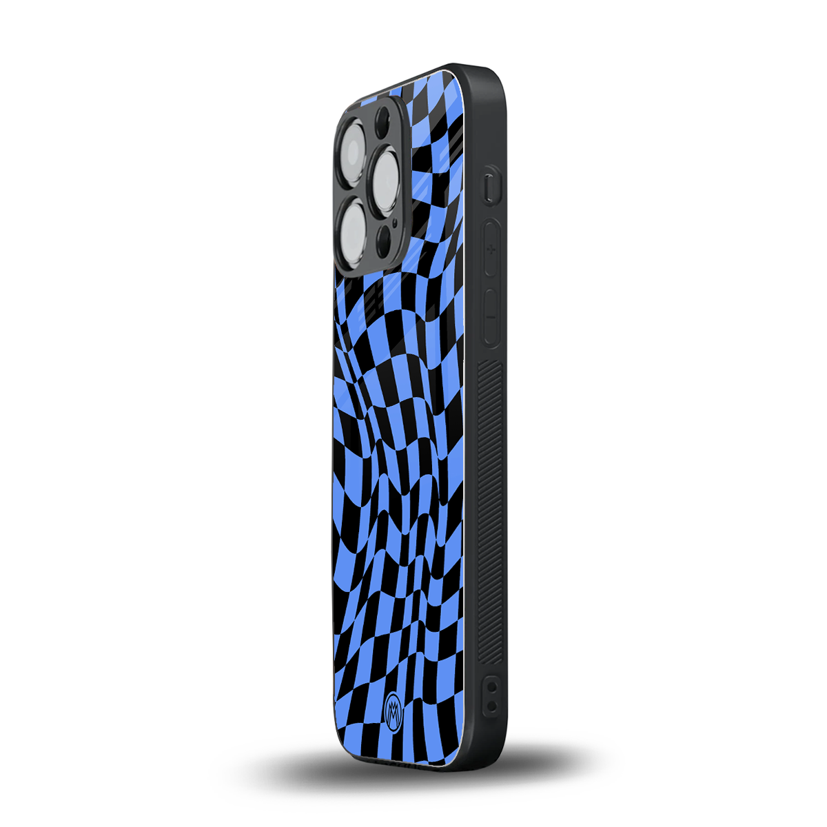 groovy blue black pattern back phone cover | glass case for iphone 16 pro