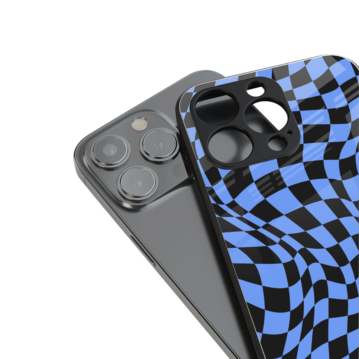 groovy blue black pattern back phone cover | glass case for iphone 14 pro max