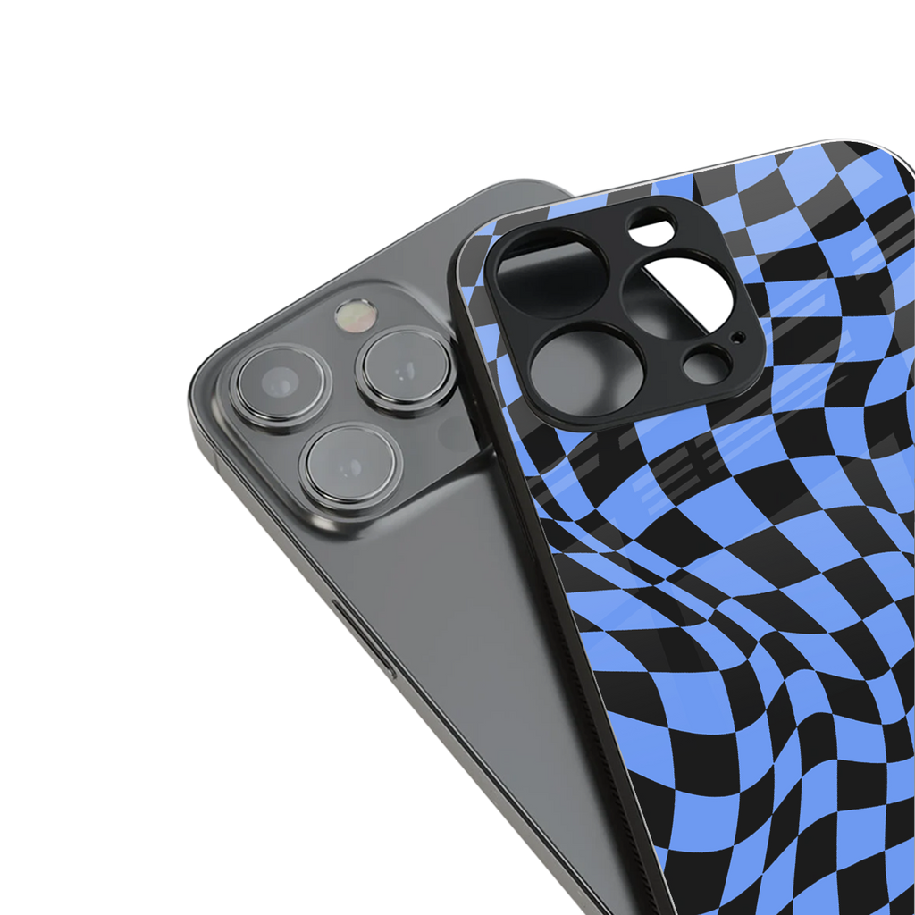 groovy blue black pattern back phone cover | glass case for iphone 15