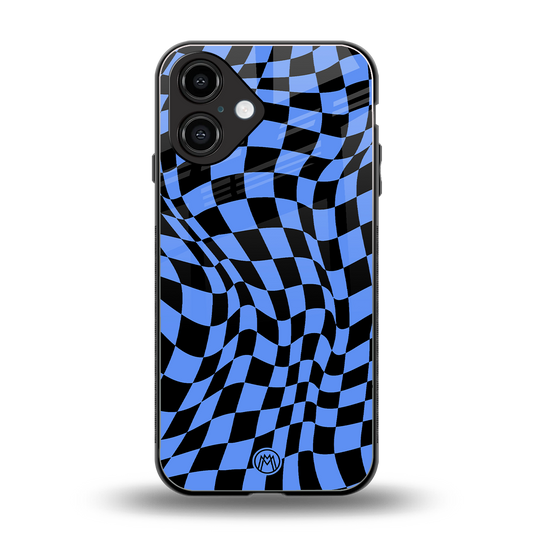 groovy blue black pattern back phone cover | glass case for iphone 16
