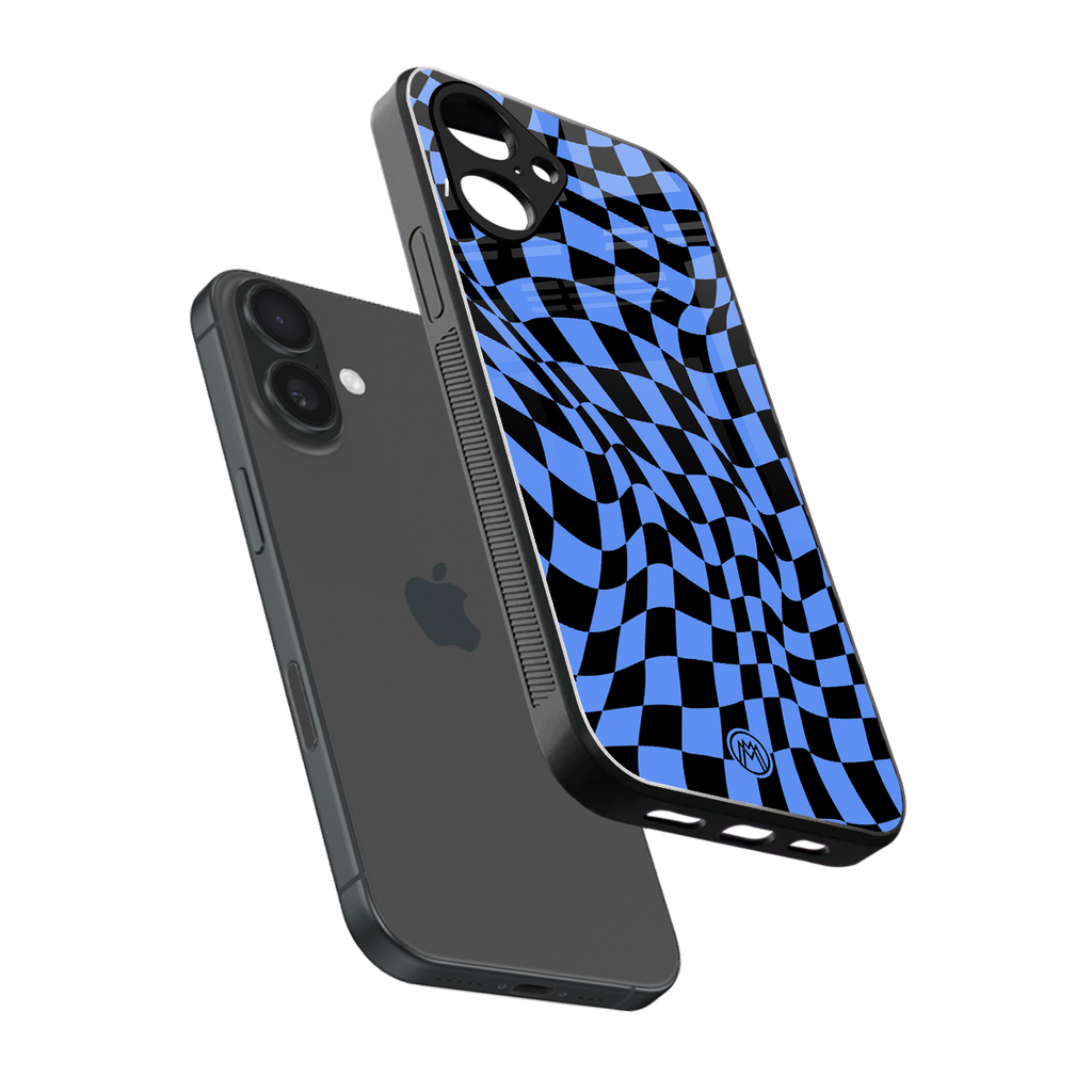 groovy blue black pattern back phone cover | glass case for iphone 16