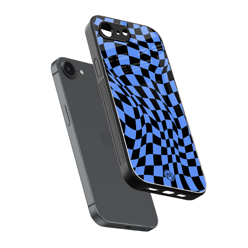 groovy blue black pattern back phone cover | glass case for iphone 16e