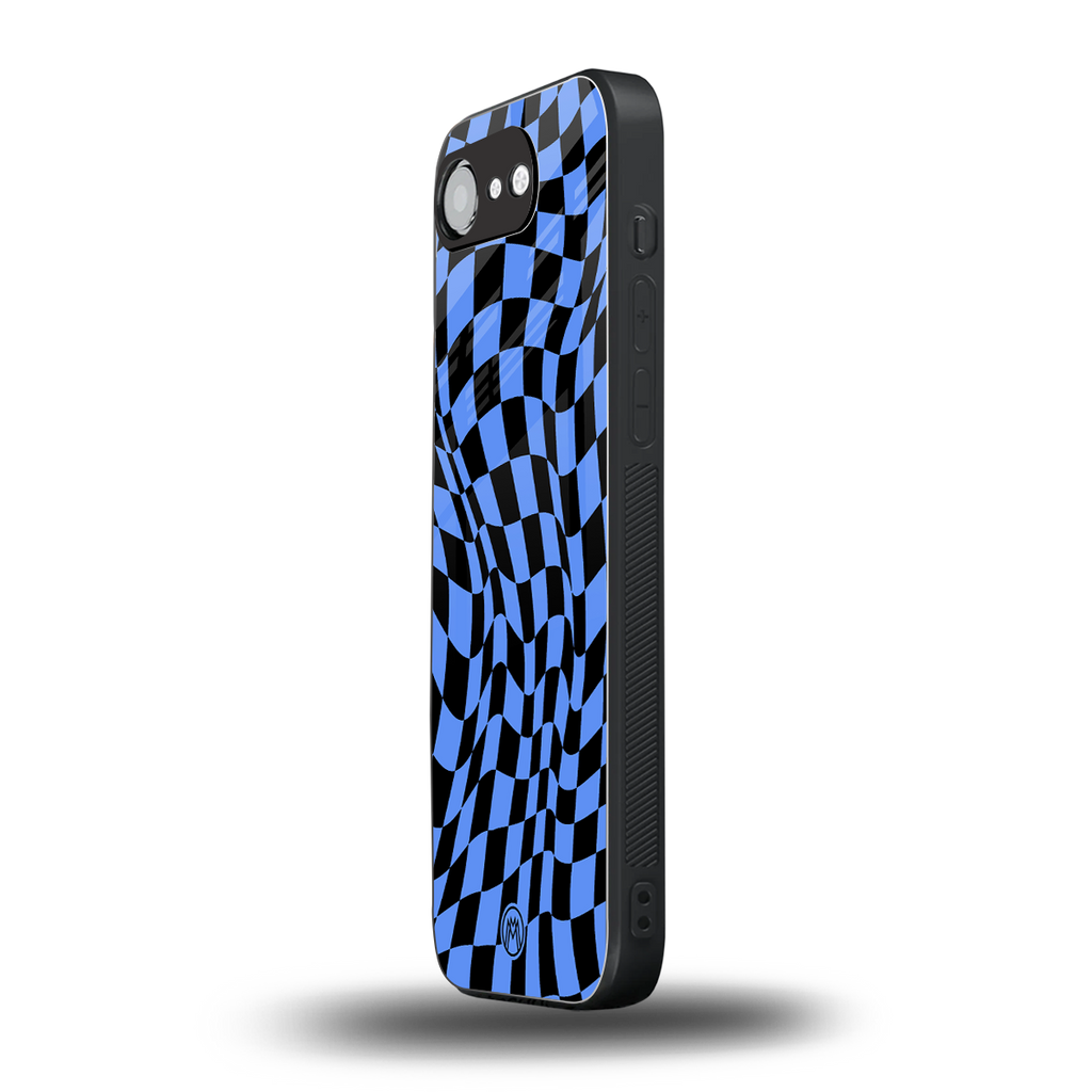 groovy blue black pattern back phone cover | glass case for iphone 16e
