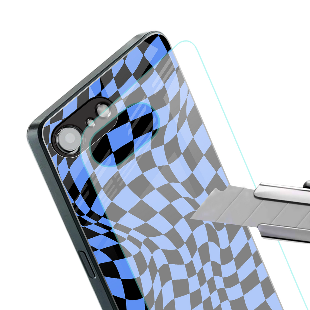 groovy blue black pattern back phone cover | glass case for iphone 16e