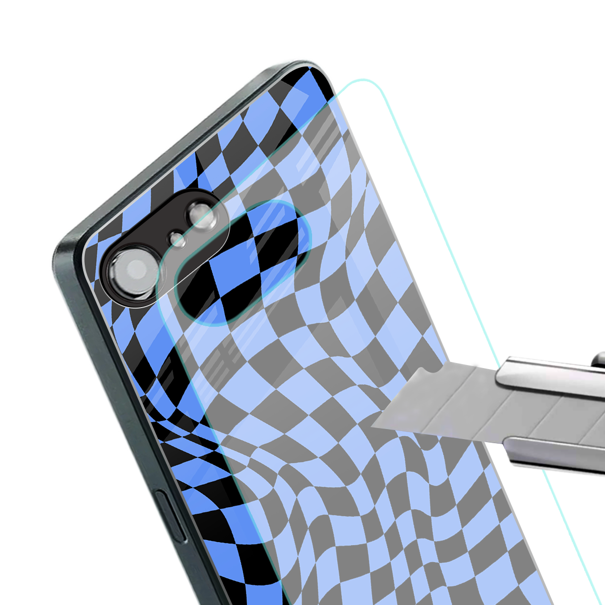 groovy blue black pattern back phone cover | glass case for iphone 16e