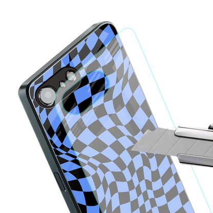 groovy blue black pattern back phone cover | glass case for iphone 16e