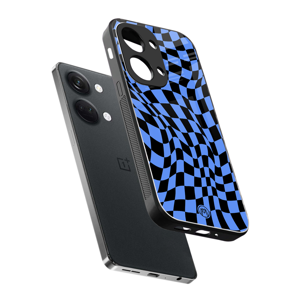 groovy blue black pattern back phone cover | glass case for oneplus nord 3