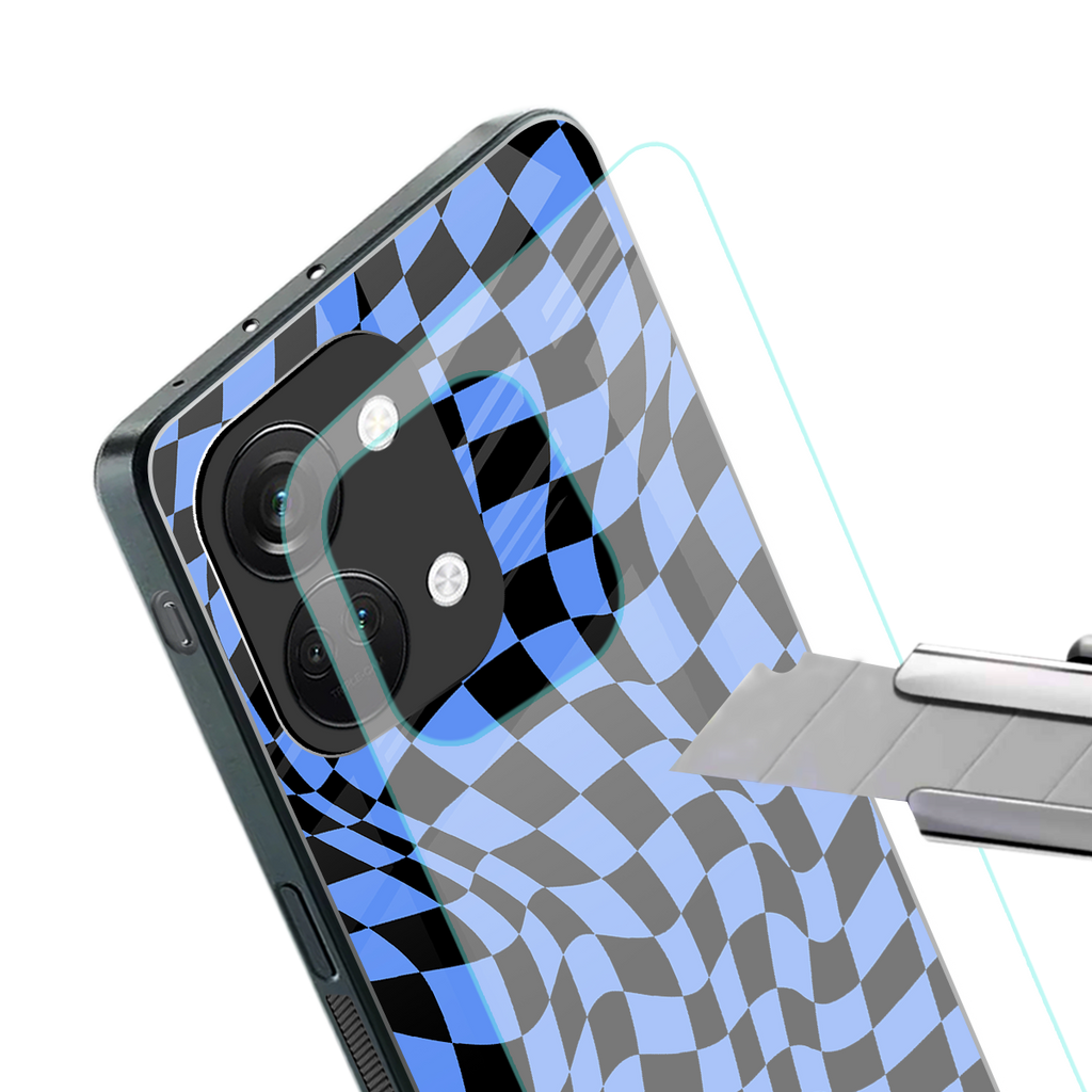 groovy blue black pattern back phone cover | glass case for oneplus nord 3
