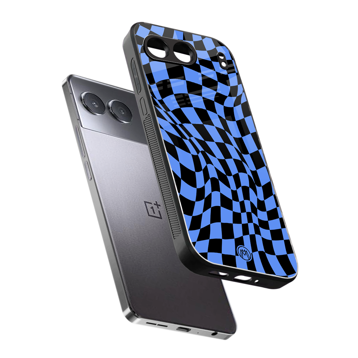 groovy blue black pattern back phone cover | glass case for oneplus nord 4