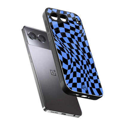 groovy blue black pattern back phone cover | glass case for oneplus nord 4