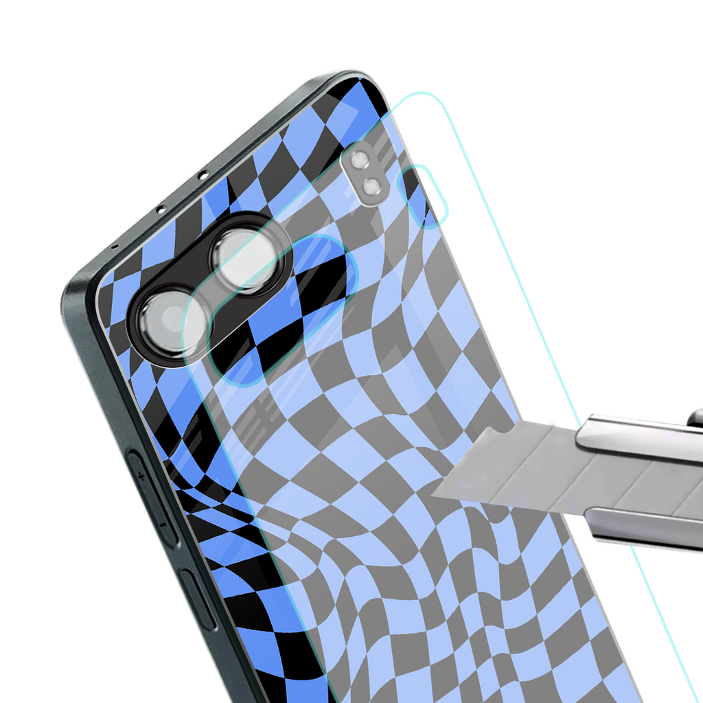 groovy blue black pattern back phone cover | glass case for oneplus nord 4