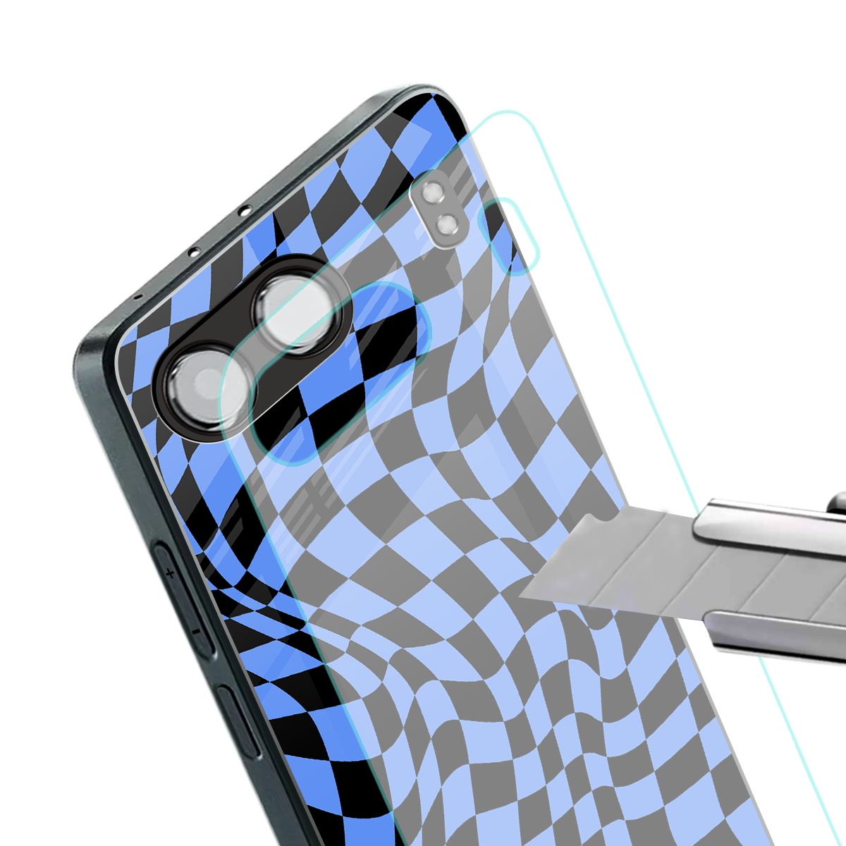 groovy blue black pattern back phone cover | glass case for oneplus nord 4