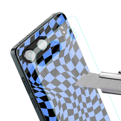 groovy blue black pattern back phone cover | glass case for oneplus nord 4
