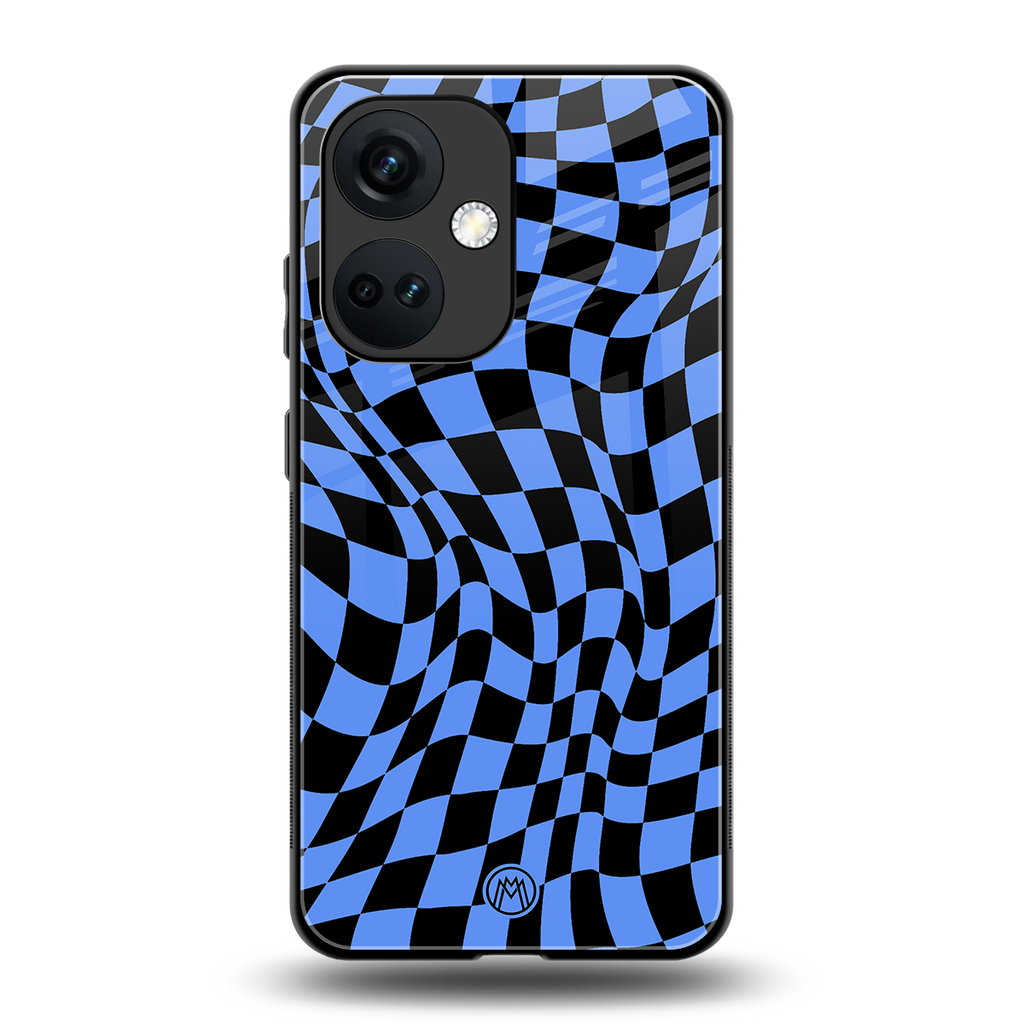 groovy blue black pattern back phone cover | glass case for oneplus nord ce 3
