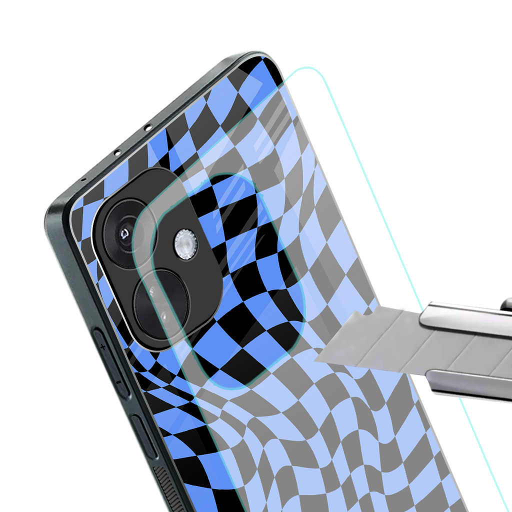 groovy blue black pattern back phone cover | glass case for oneplus nord ce 3