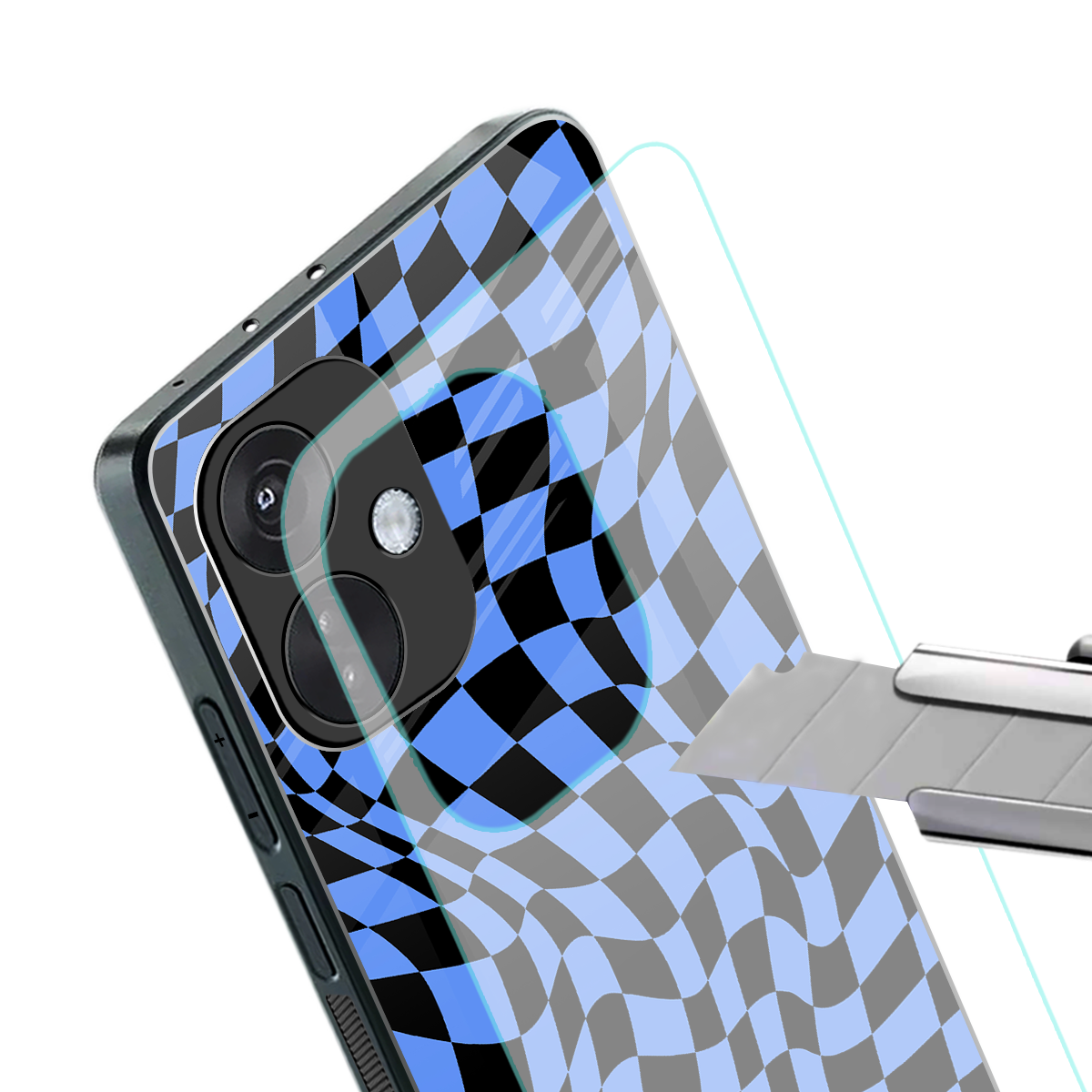 groovy blue black pattern back phone cover | glass case for oneplus nord ce 3