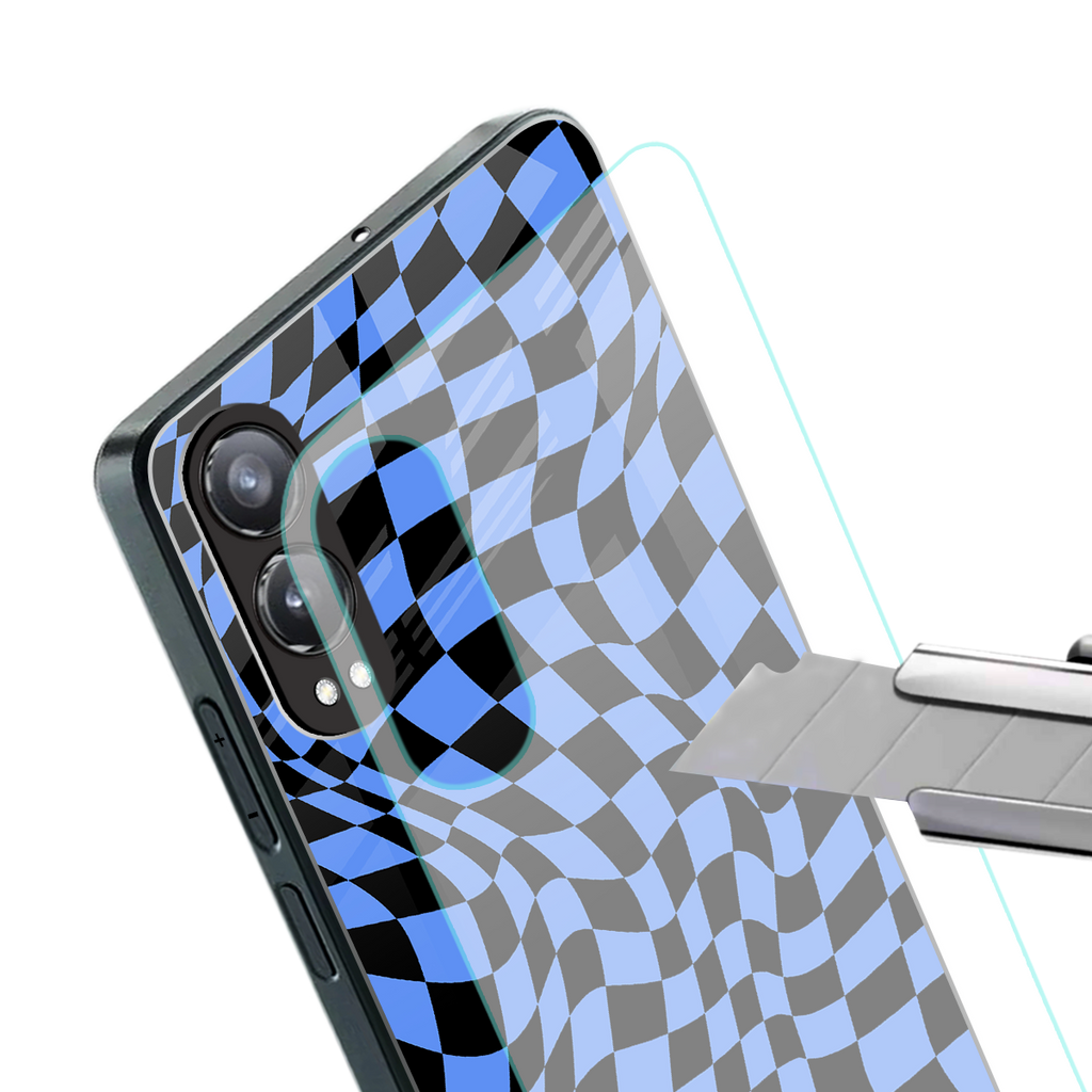 groovy blue black pattern back phone cover | glass case for oneplus nord ce 4 lite