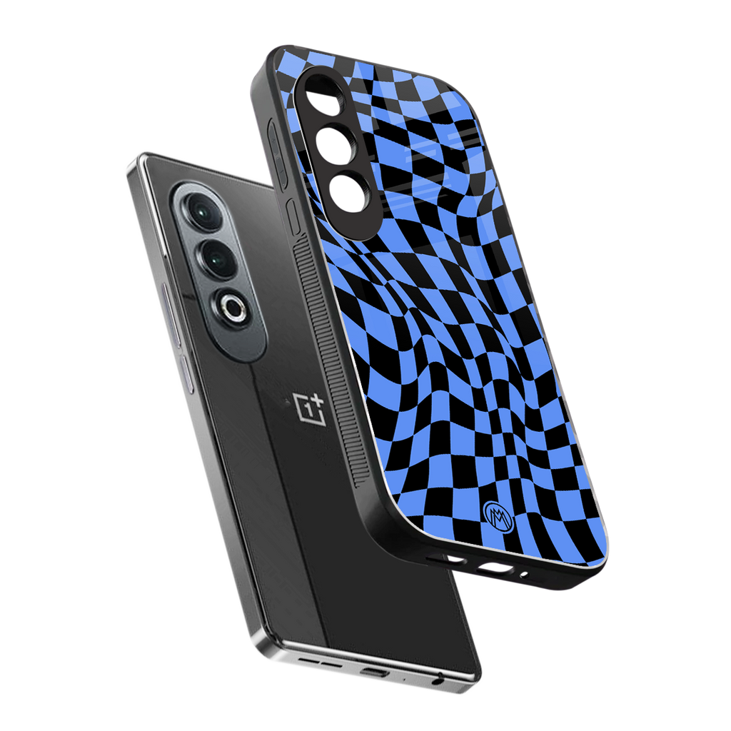 groovy blue black pattern back phone cover | glass case for oneplus nord ce 4