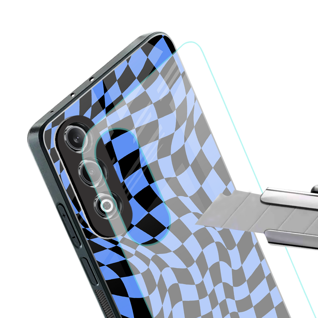 groovy blue black pattern back phone cover | glass case for oneplus nord ce 4