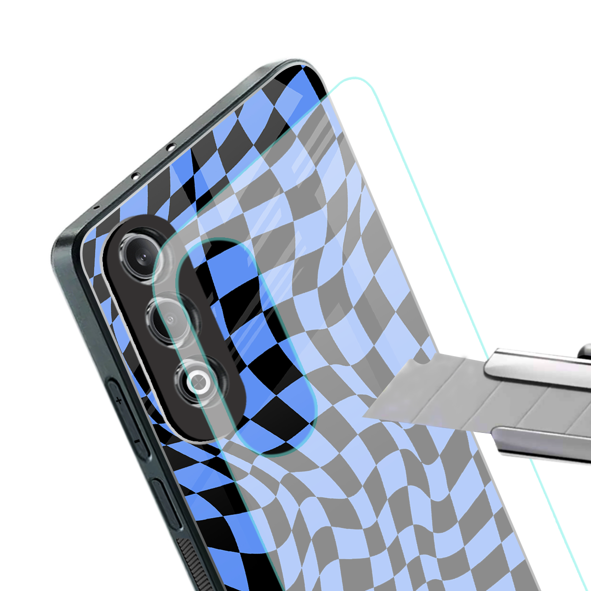 groovy blue black pattern back phone cover | glass case for oneplus nord ce 4