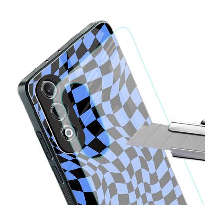 groovy blue black pattern back phone cover | glass case for oneplus nord ce 4