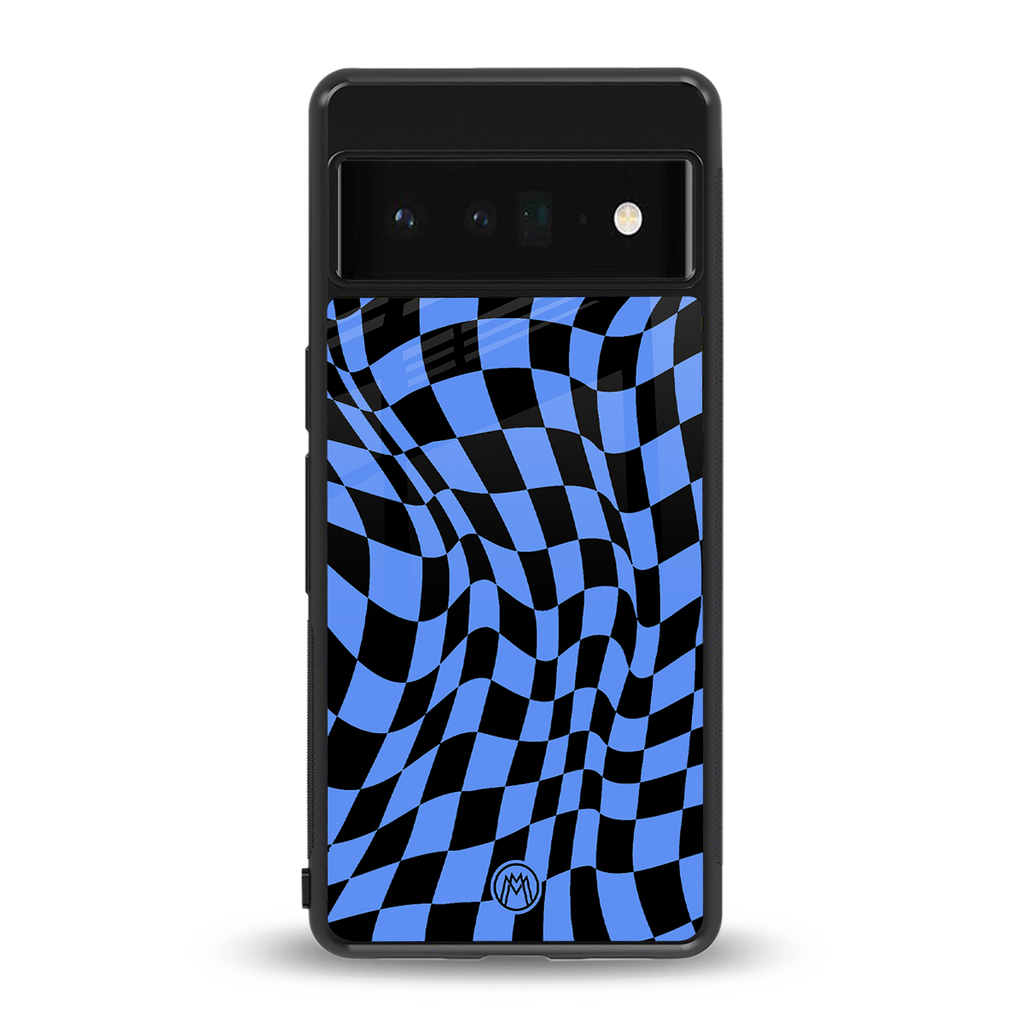 groovy blue black pattern back phone cover | glass case for google pixel 6 pro