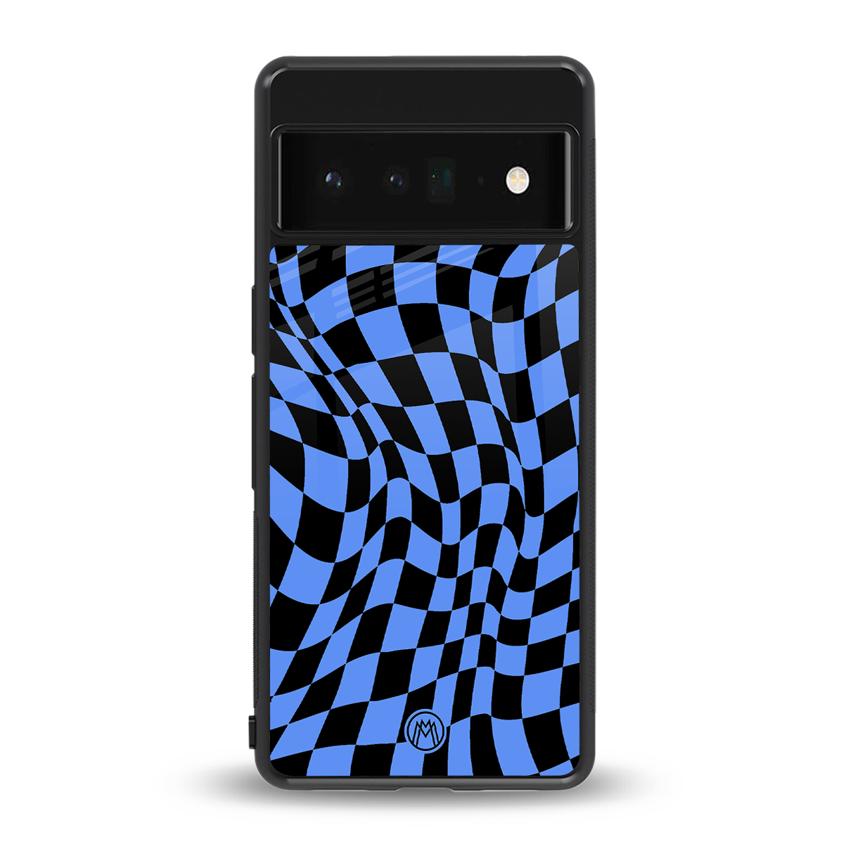 groovy blue black pattern back phone cover | glass case for google pixel 6 pro